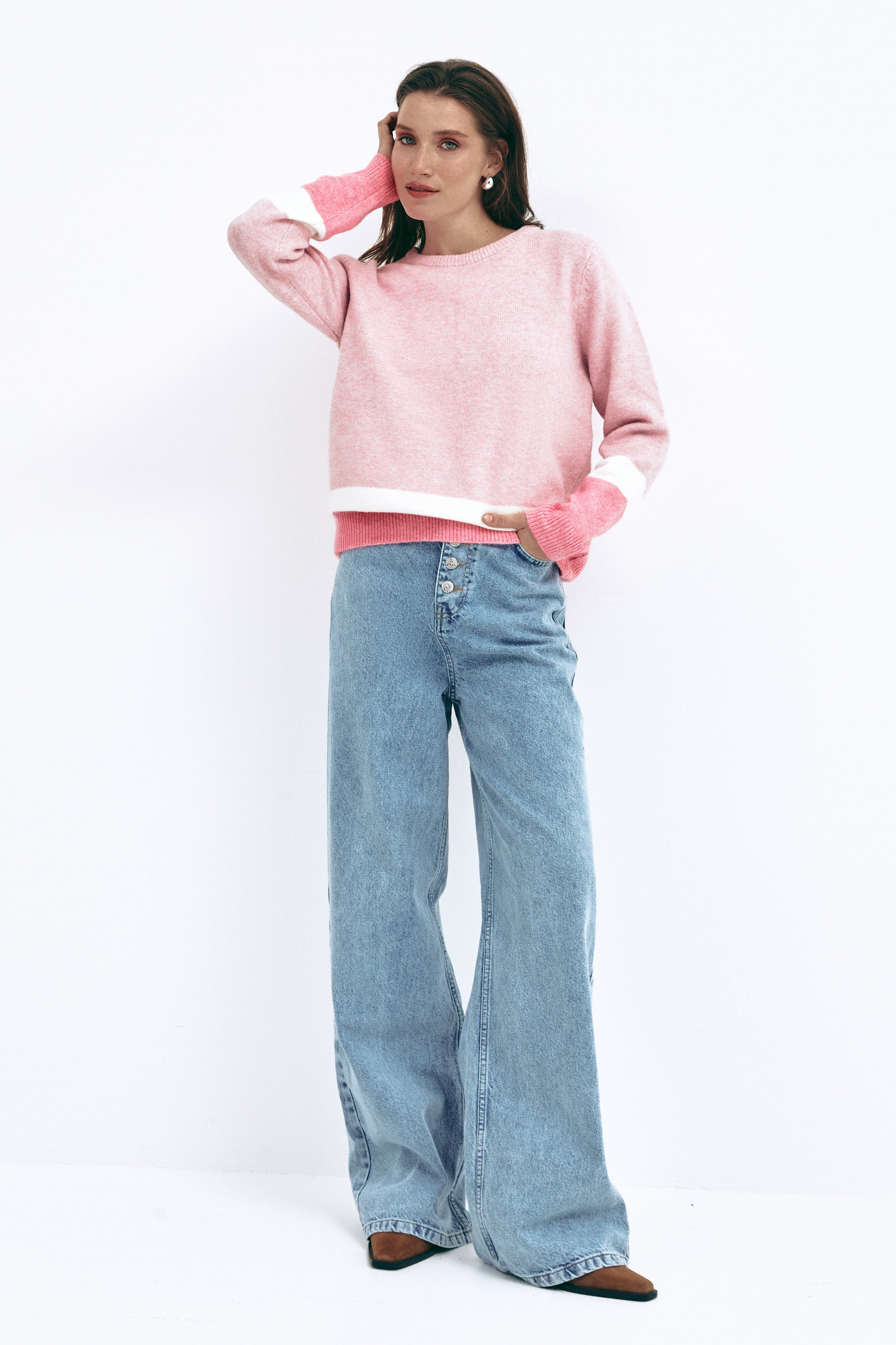 Pink Color Block Knit Sweater - SOLMAR