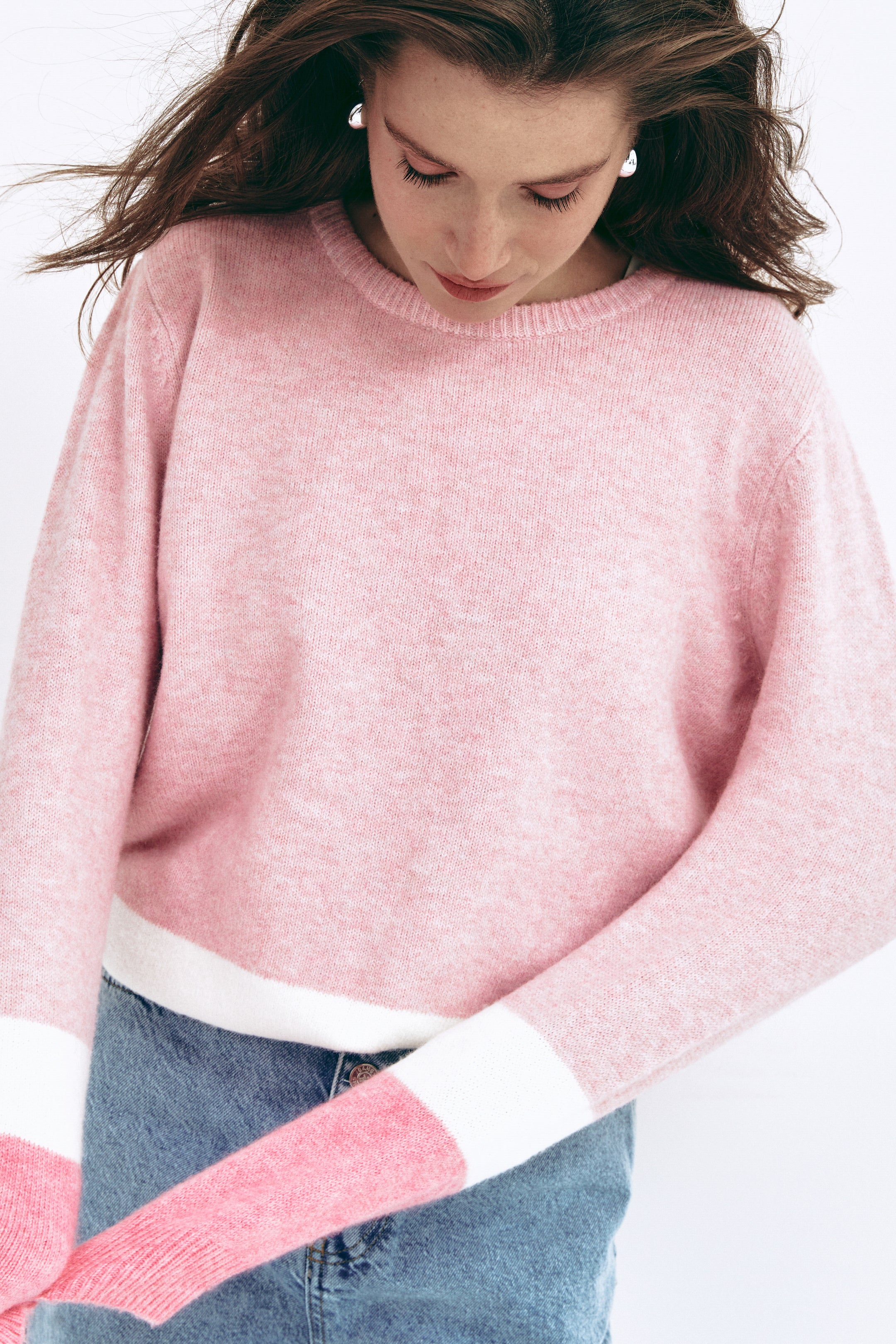 Pink Color Block Knit Sweater - SOLMAR