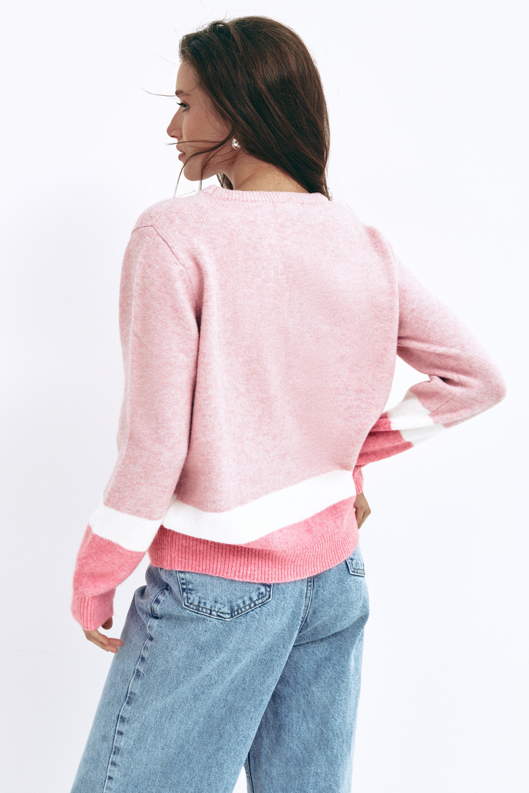 Pink Color Block Knit Sweater - SOLMAR