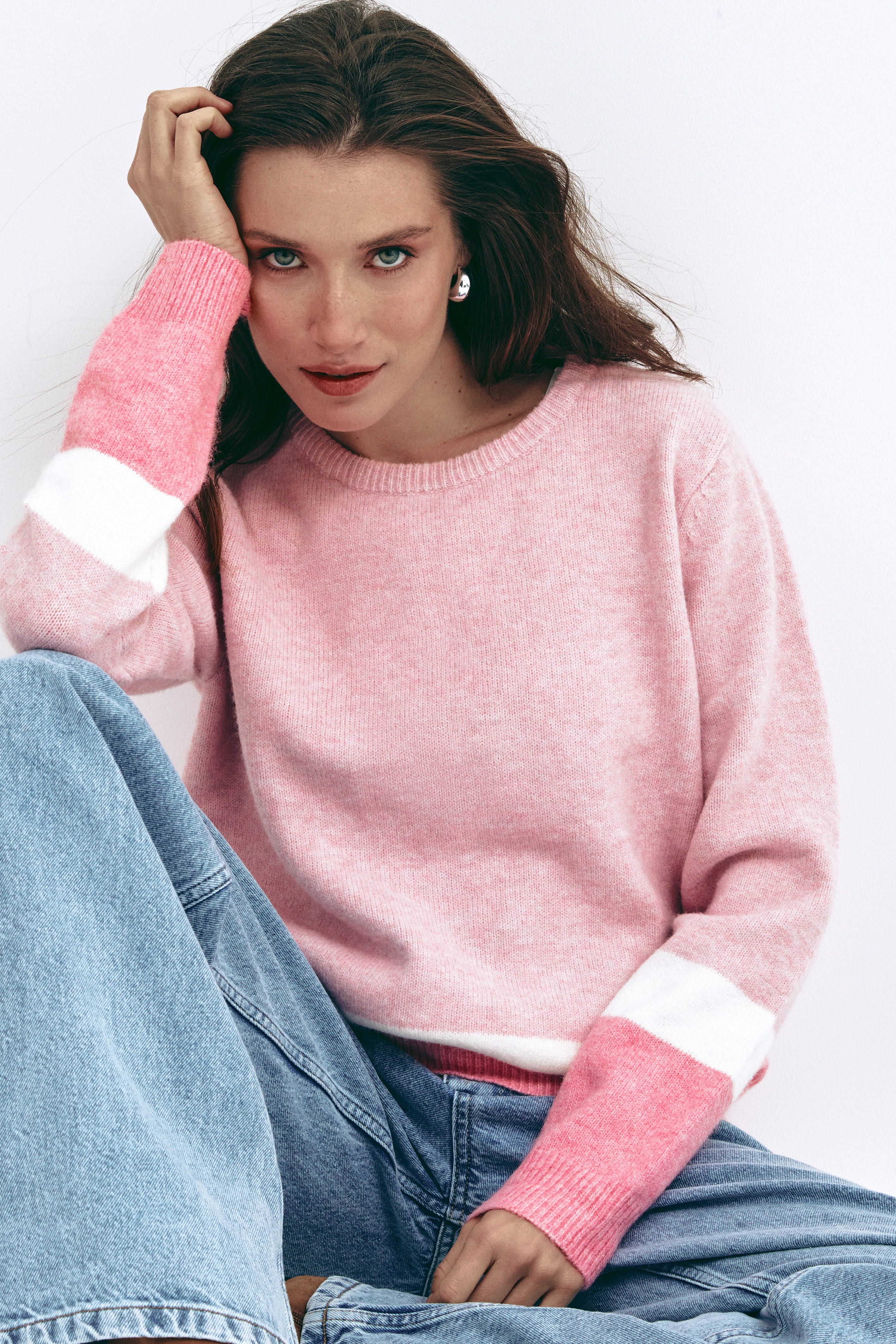Pink Color Block Knit Sweater