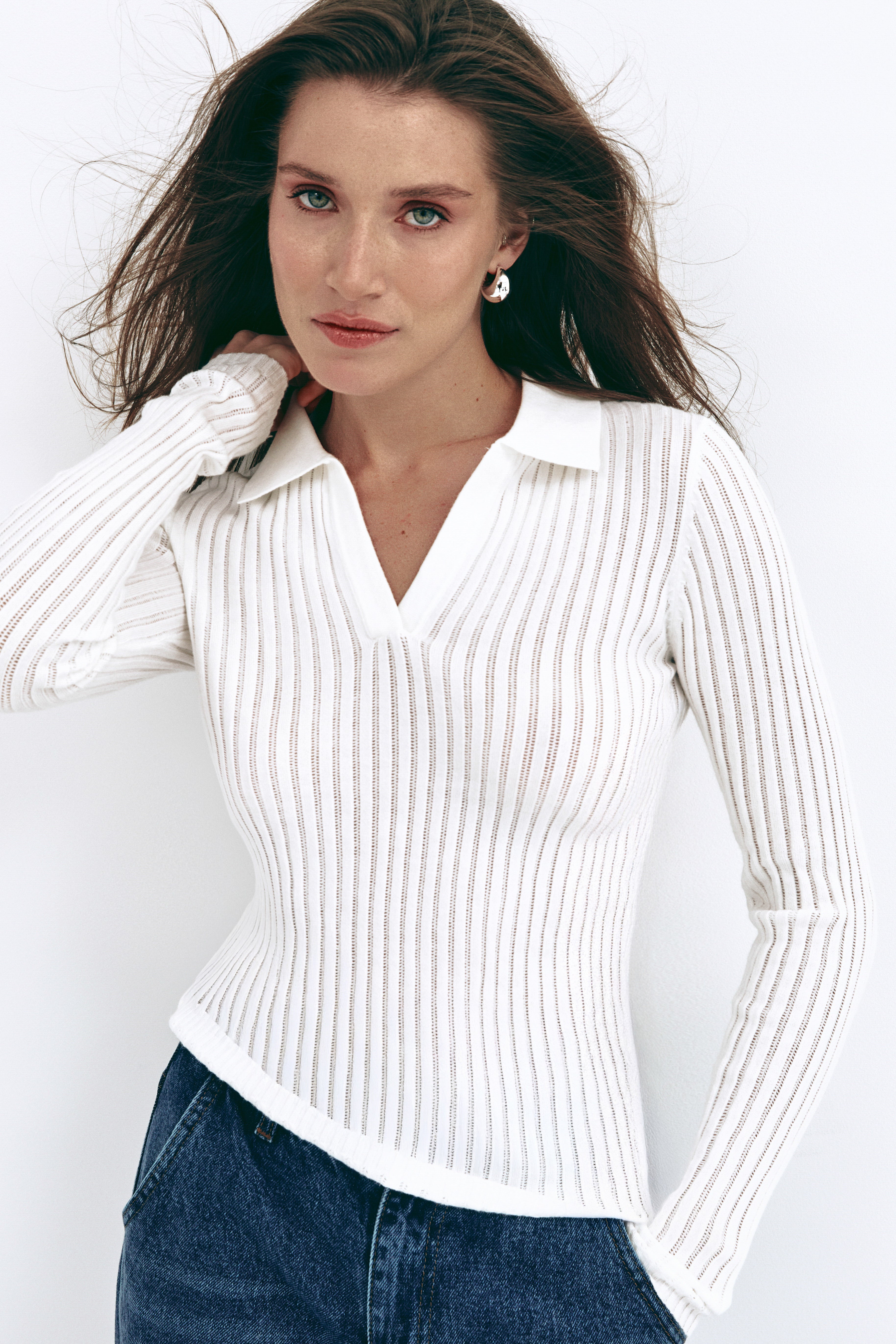 White Polo Collar Long Sleeve