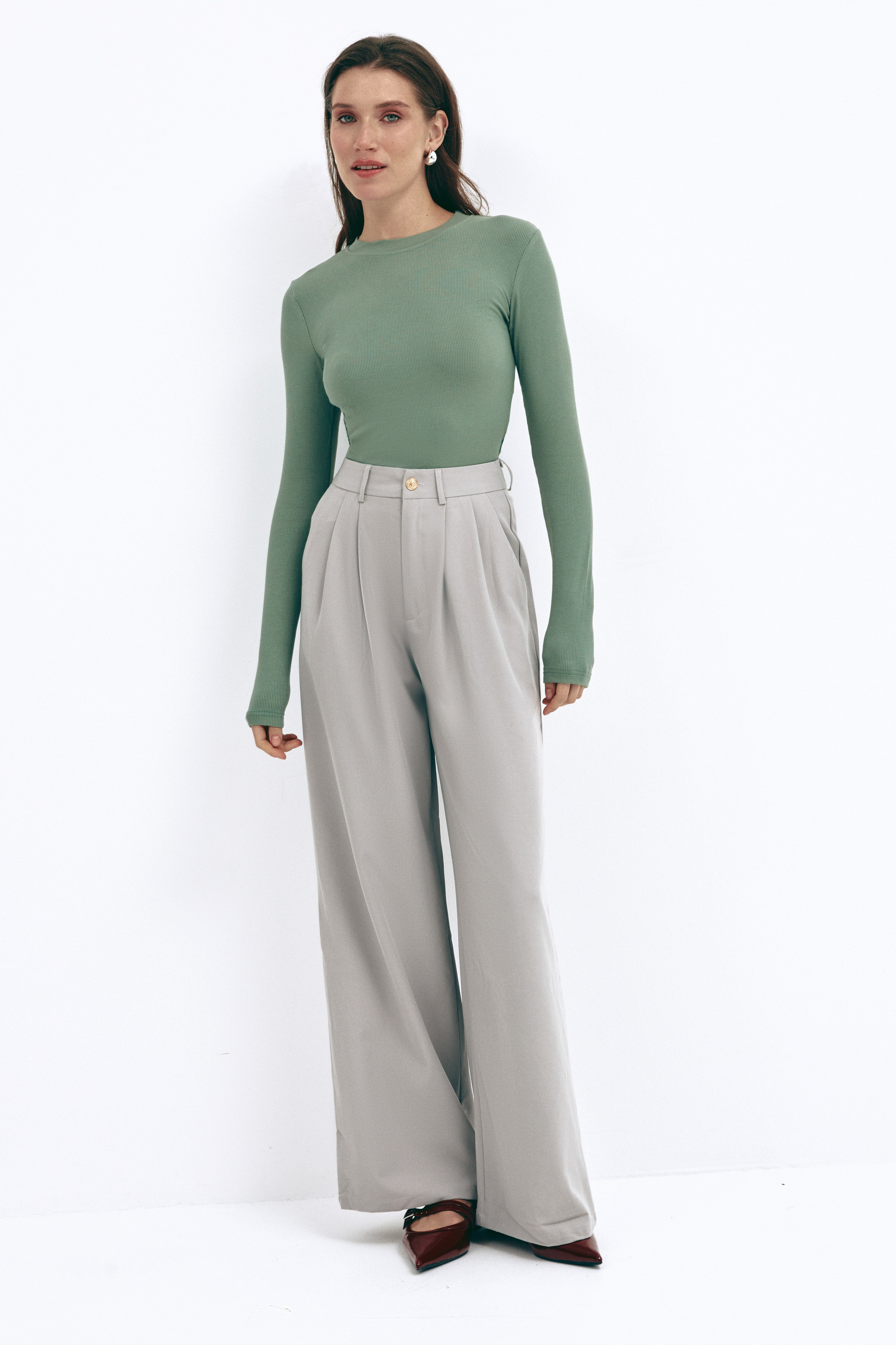 Green Basic Long Sleeve Top