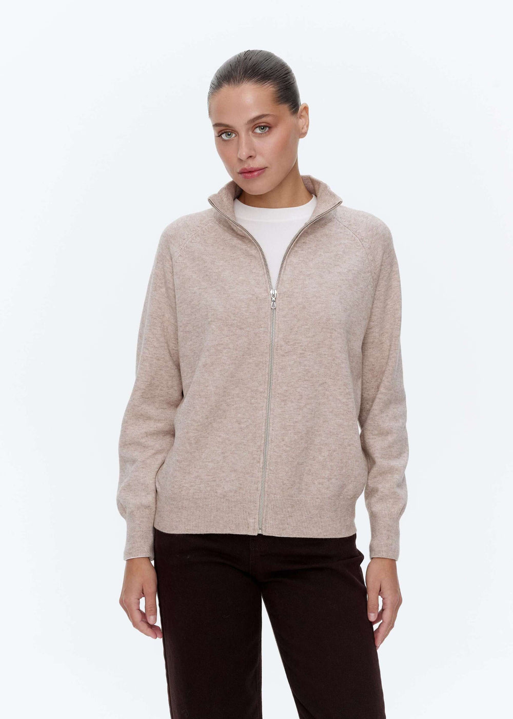 Zip knit bomber, Beige