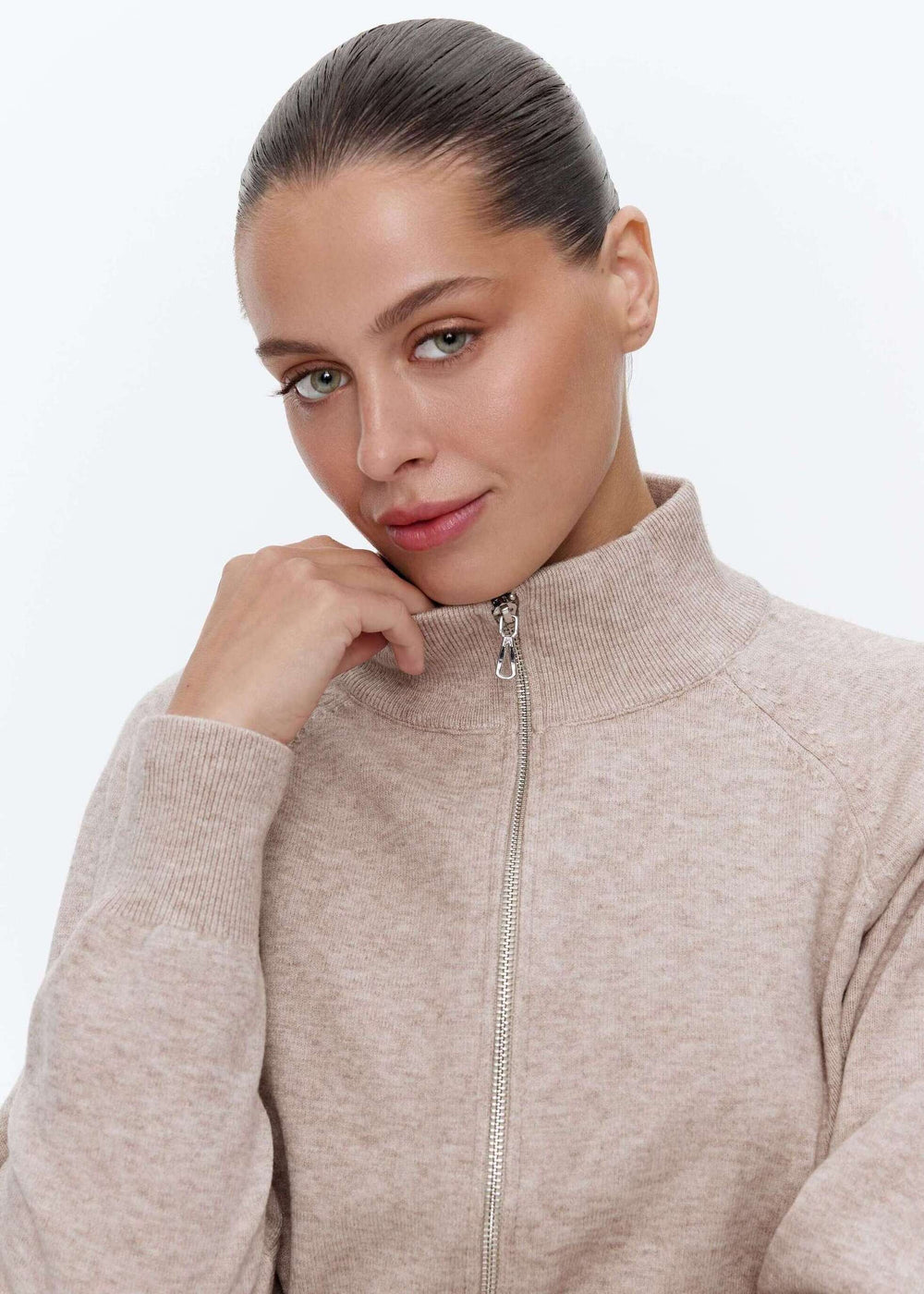 Zip knit bomber, Beige
