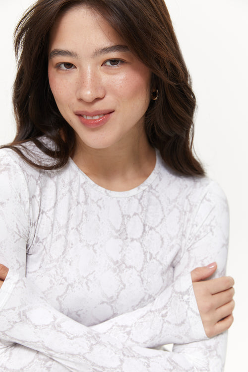 Snakeskin print long-sleeve top, Milk