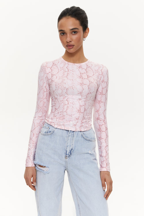 Snakeskin print long-sleeve top, Pink