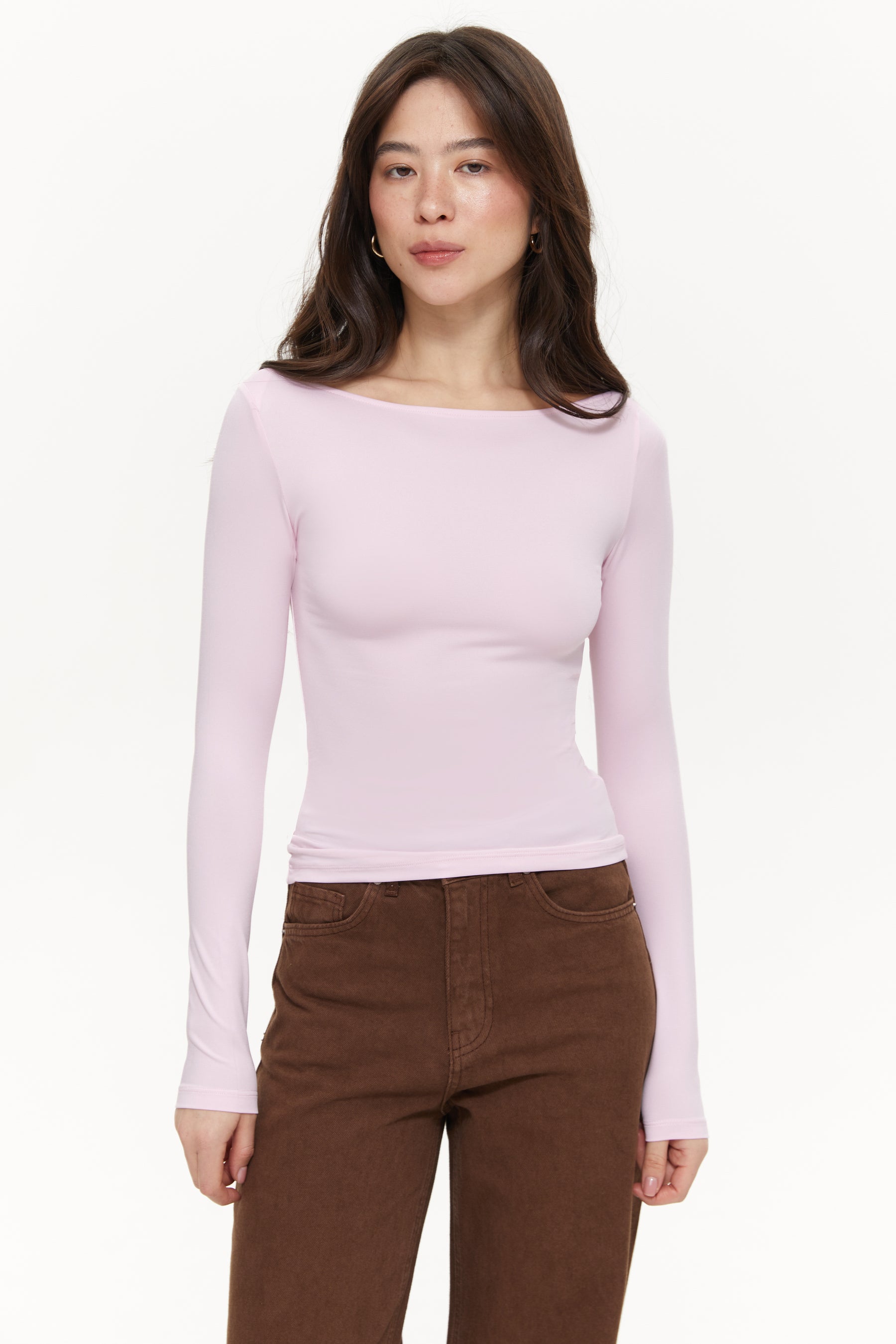Boat-neck long-sleeve top, Baby Pink