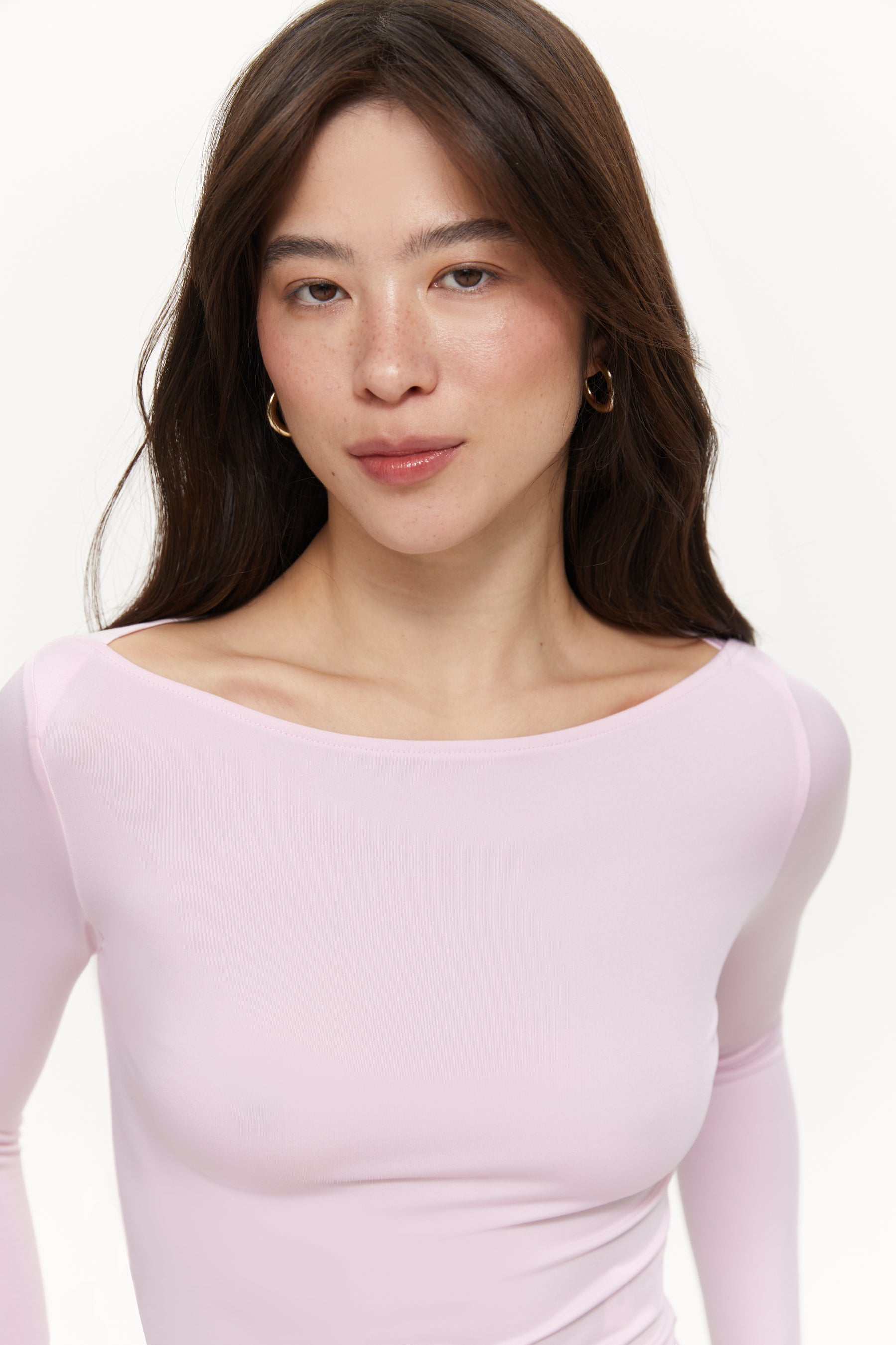 Boat-neck long-sleeve top, Baby Pink