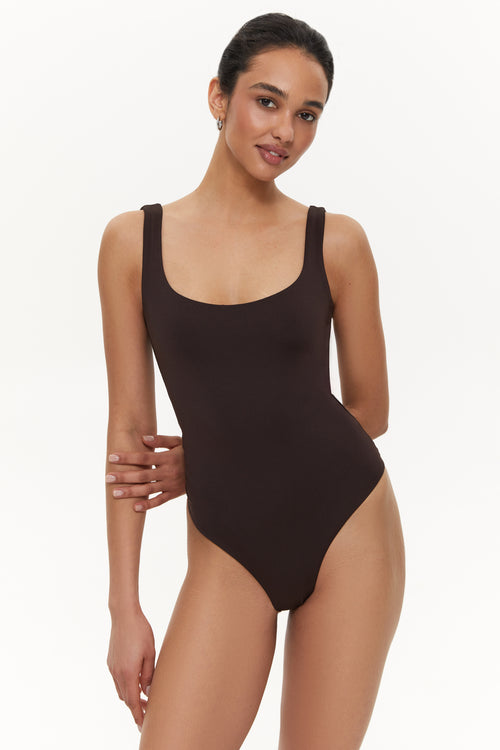 Square-neck bodysuit, Chocolate