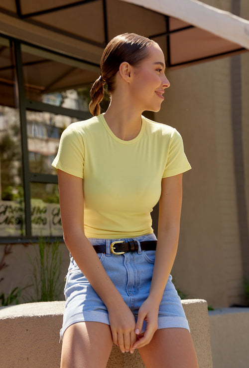 Basic slim fit T-shirt, Lemon Cream