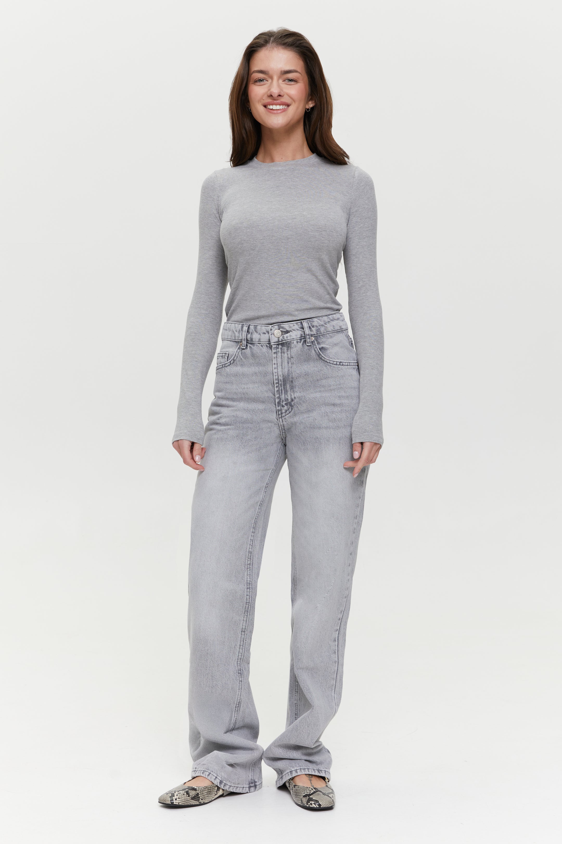 Basic viscose long-sleeve top, Powder Grey