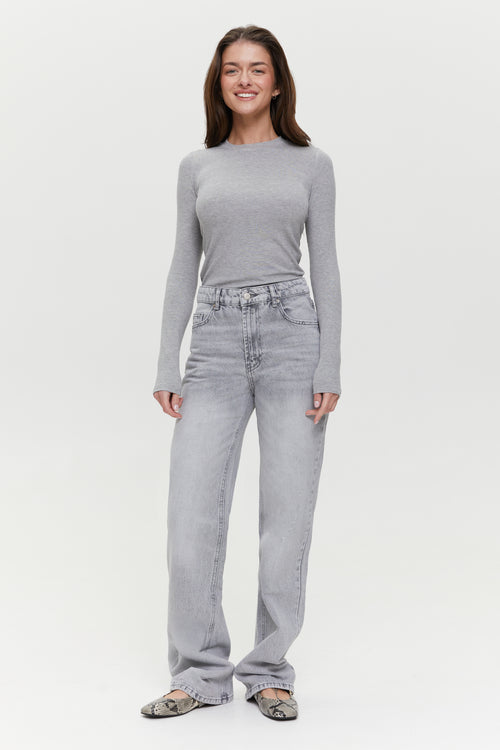 Basic viscose long-sleeve top, Powder Grey