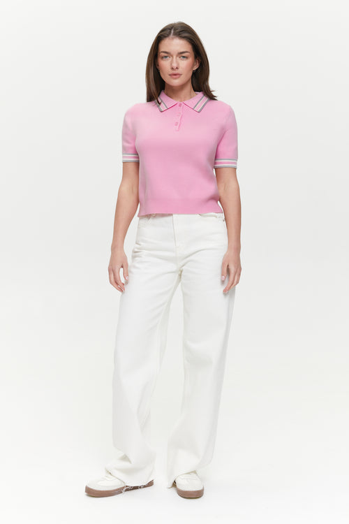 Pink Striped knit Polo jumper