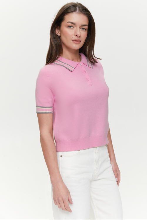 Pink Striped knit Polo jumper