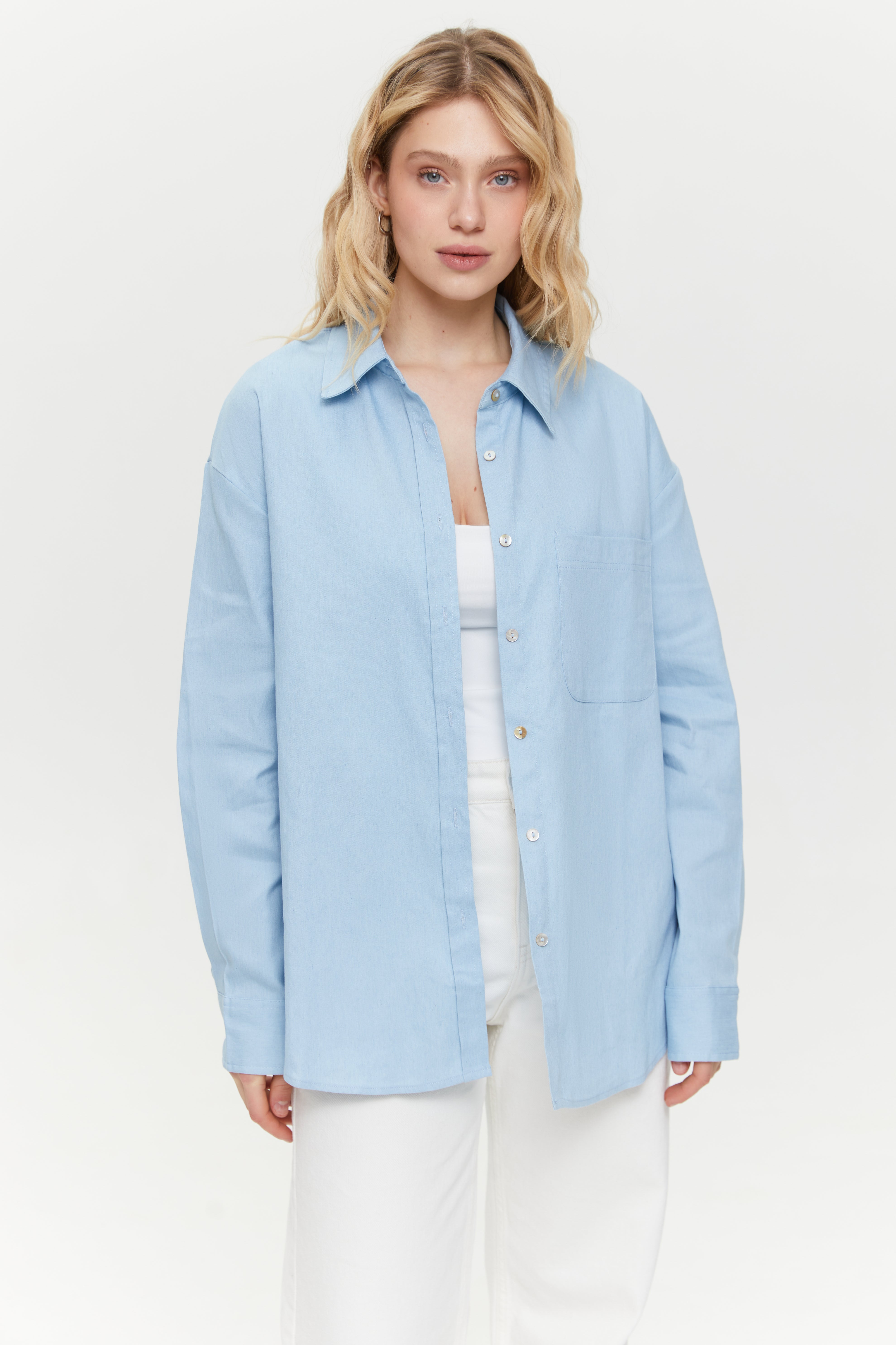 Lightweight denim overshirt, Light Blue