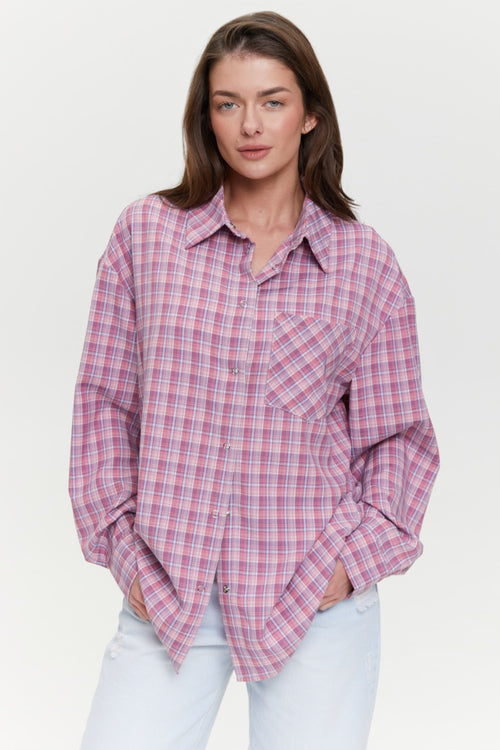 Plaid shirt with chest pocket, Pink