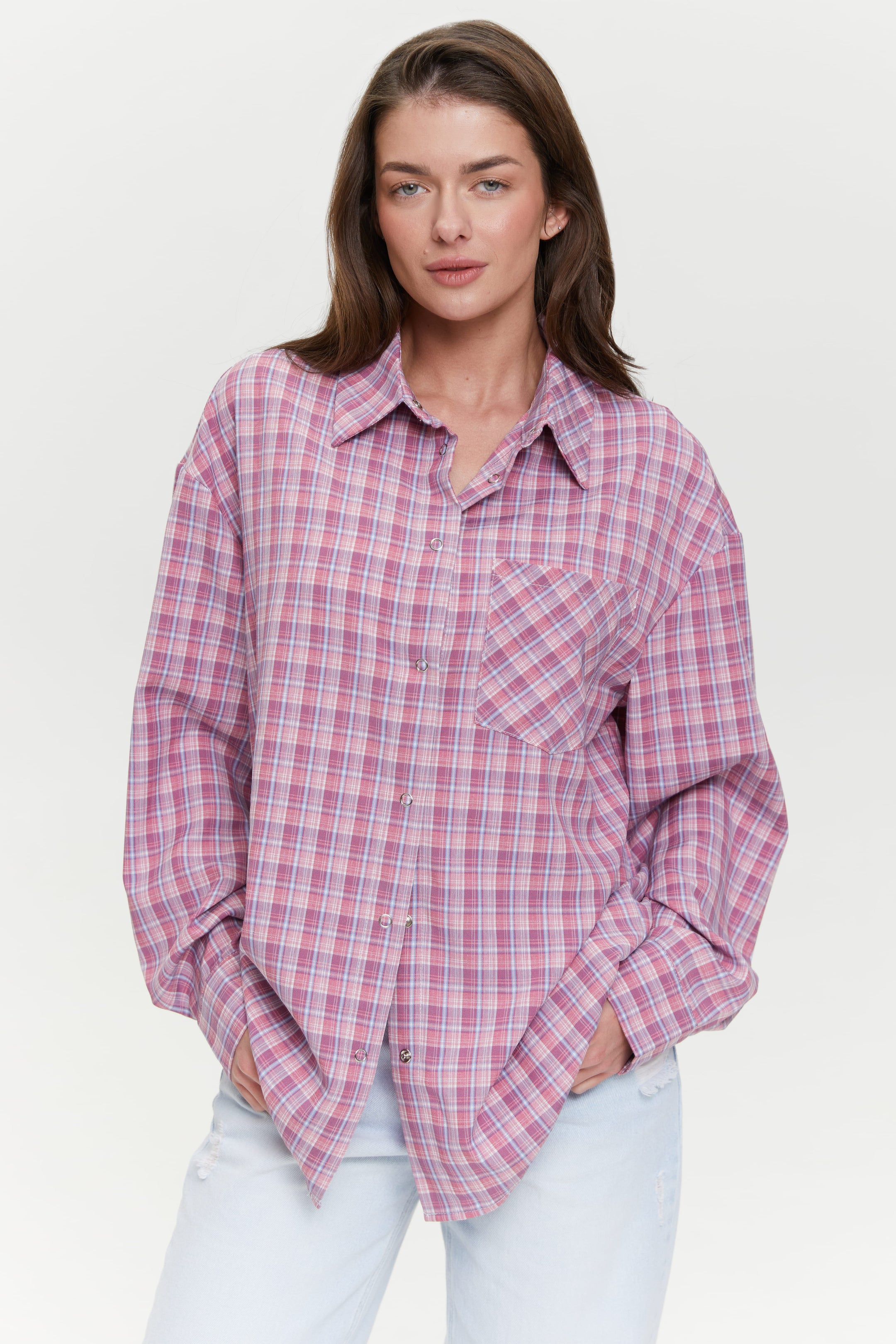 Plaid shirt with chest pocket, Pink