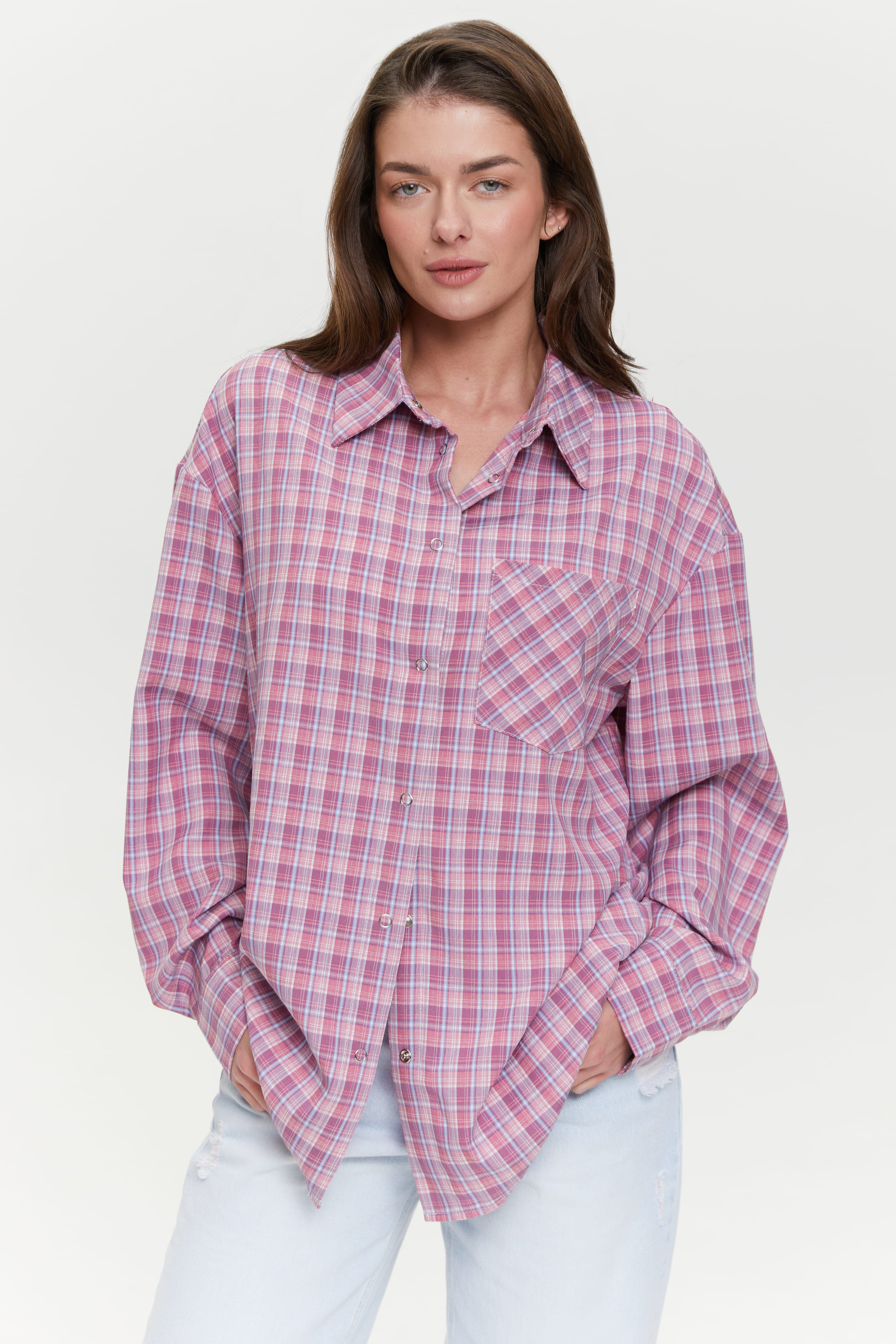 Plaid shirt with chest pocket, Pink