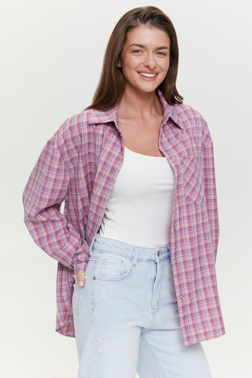 Plaid shirt with chest pocket, Pink