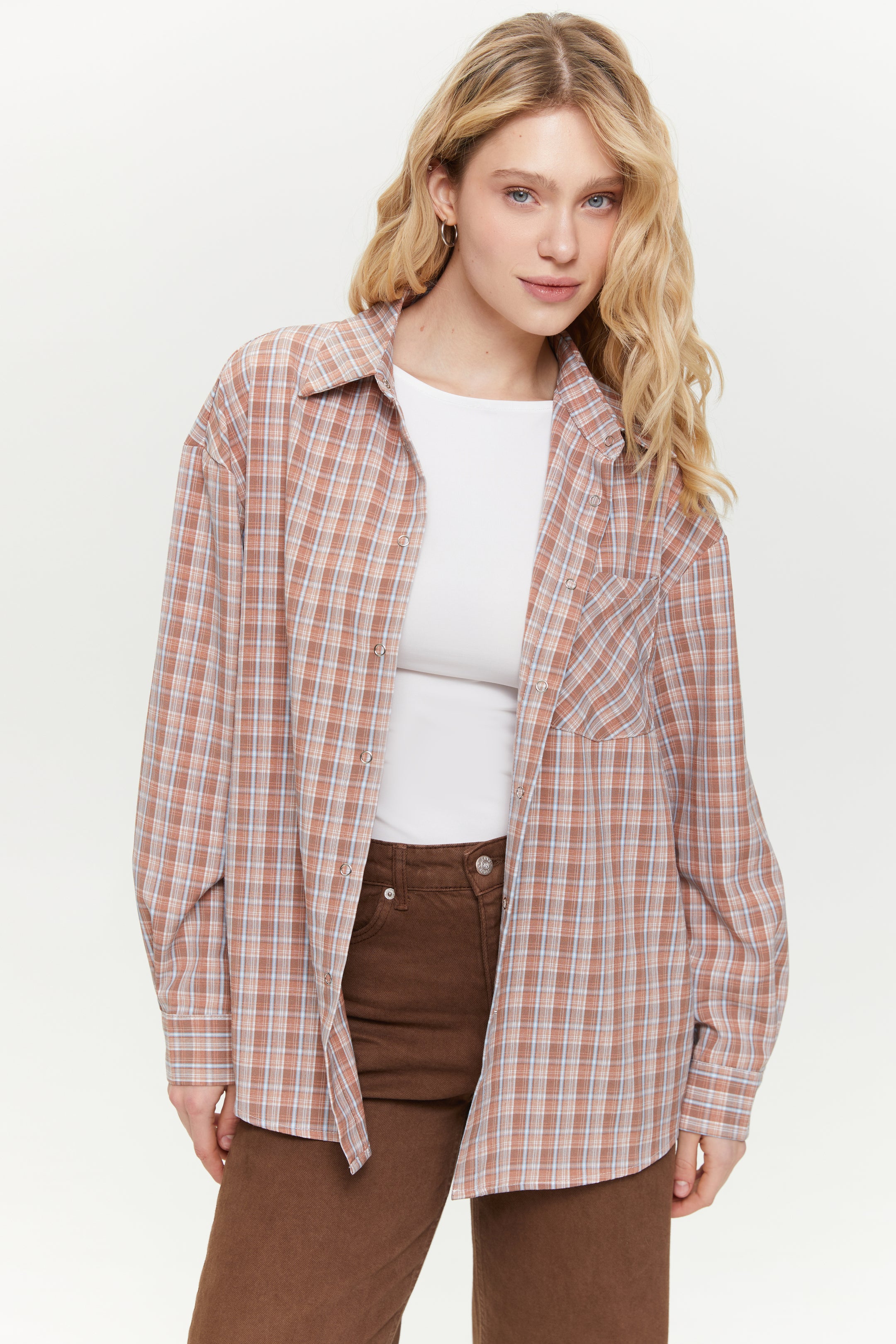 Plaid shirt with chest pocket, Orange