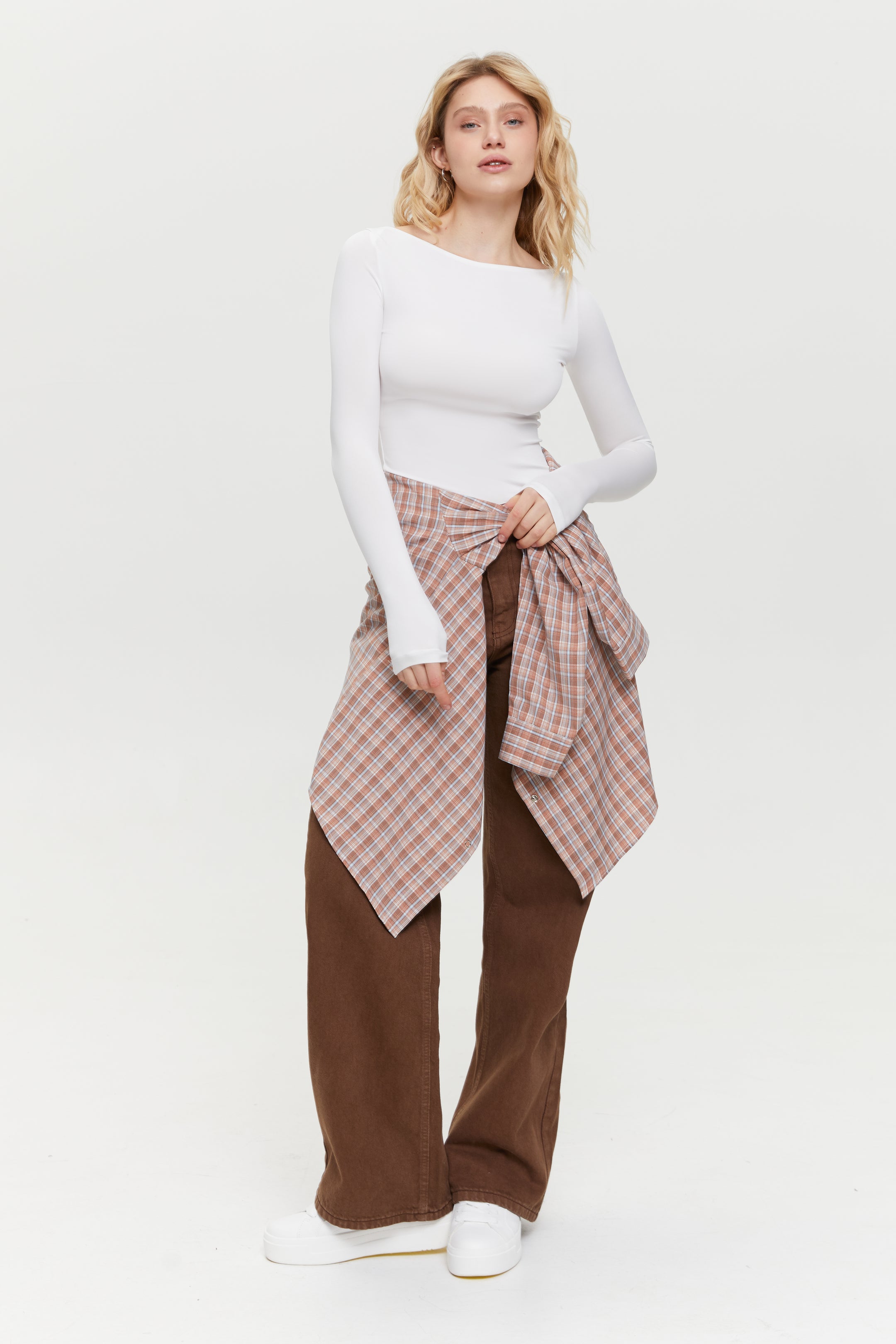 Plaid shirt with chest pocket, Orange