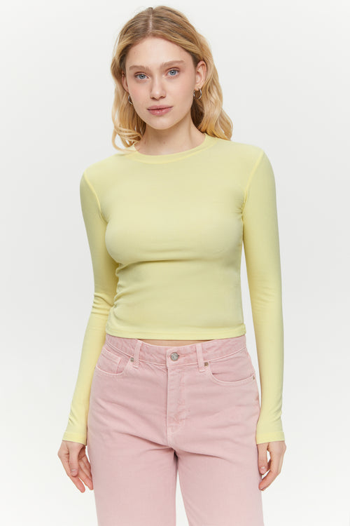Basic viscose long-sleeve top, Lemon Cream