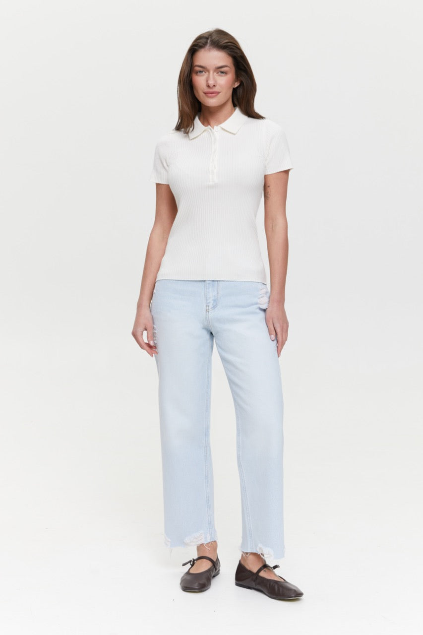 Milk Cream Basic ribbed knit Polo jumper