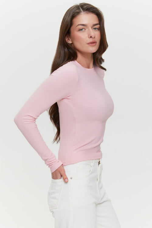 Basic viscose long-sleeve top, Baby Pink