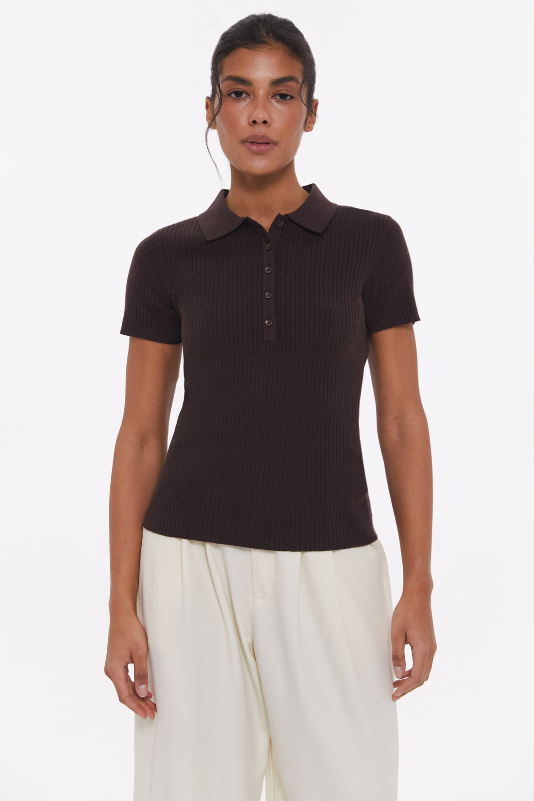 Chocolate Basic ribbed knit Polo jumper