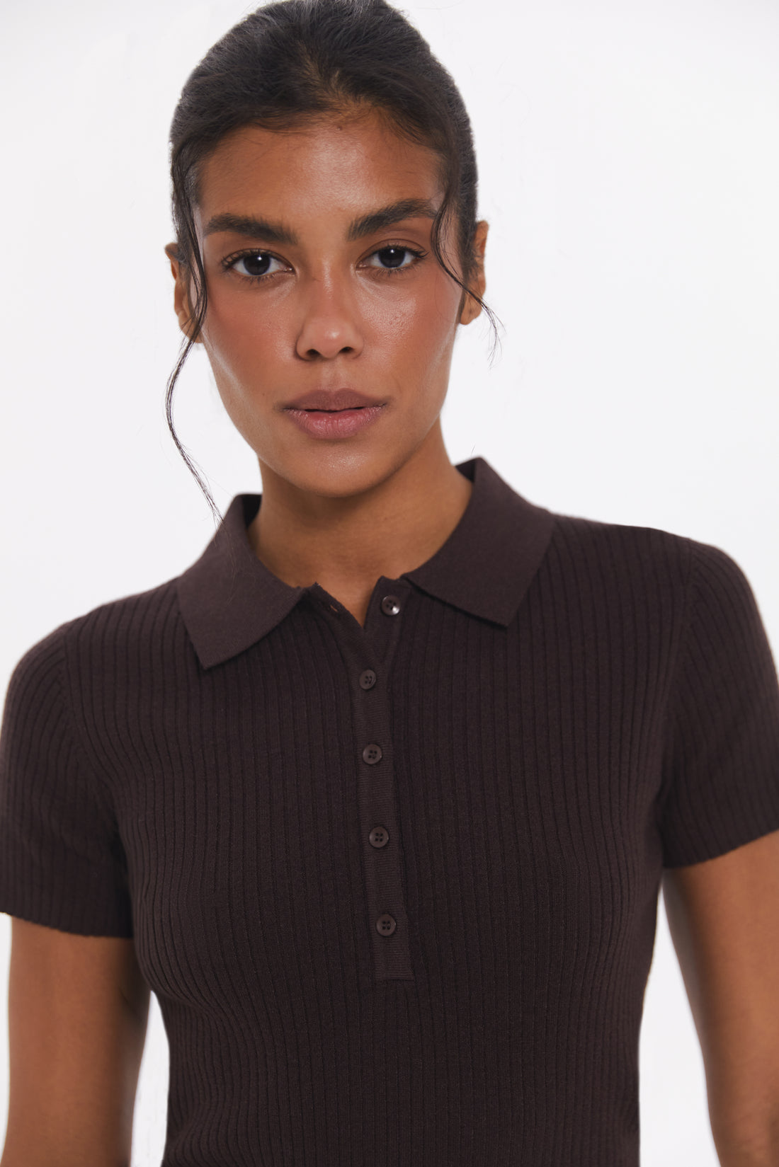 Chocolate Basic ribbed knit Polo jumper
