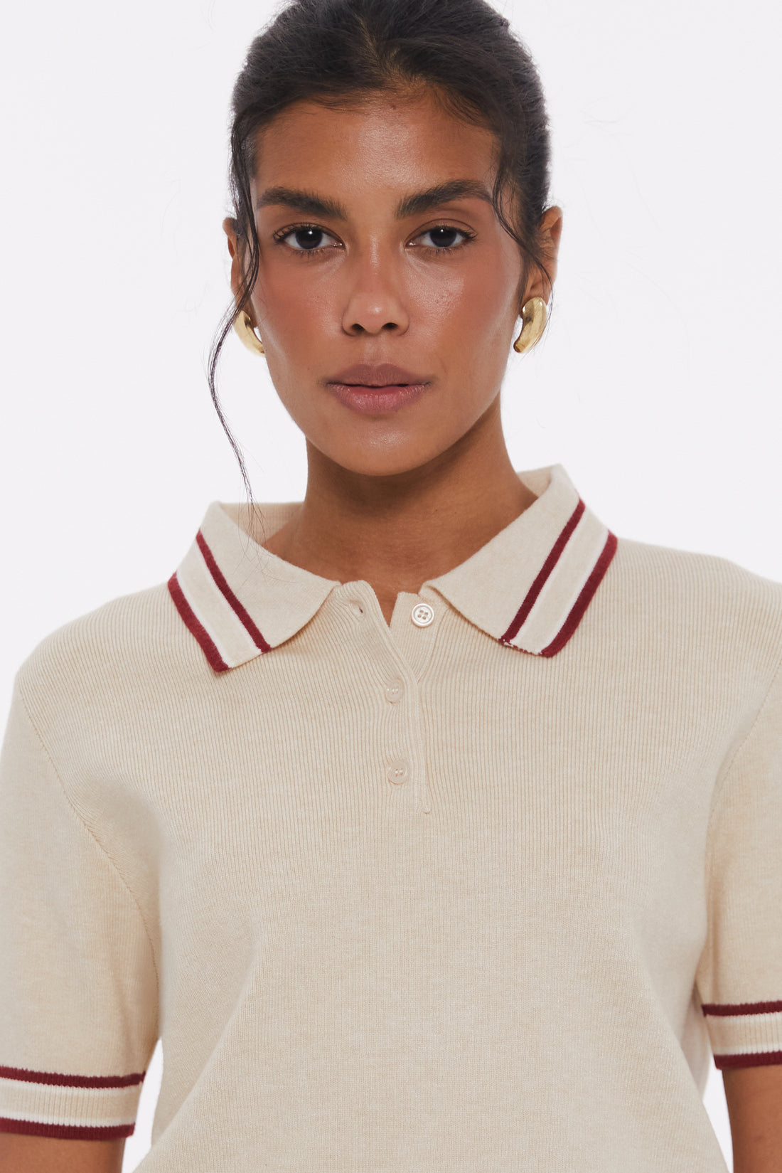 Oat Milk Striped knit Polo jumper