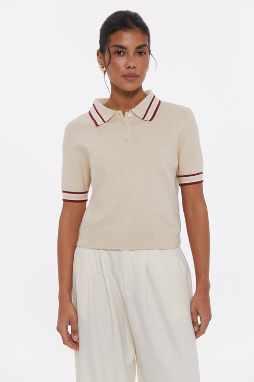 Oat Milk Striped knit Polo jumper