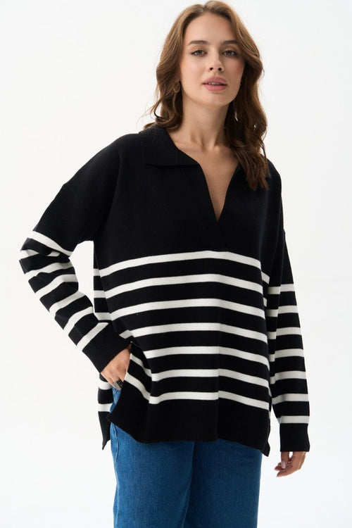 Striped polo sweater in color black