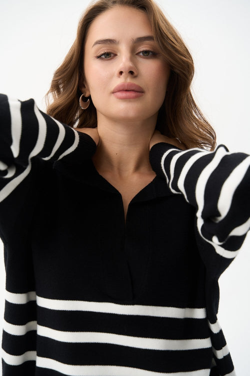 Striped polo sweater in color black