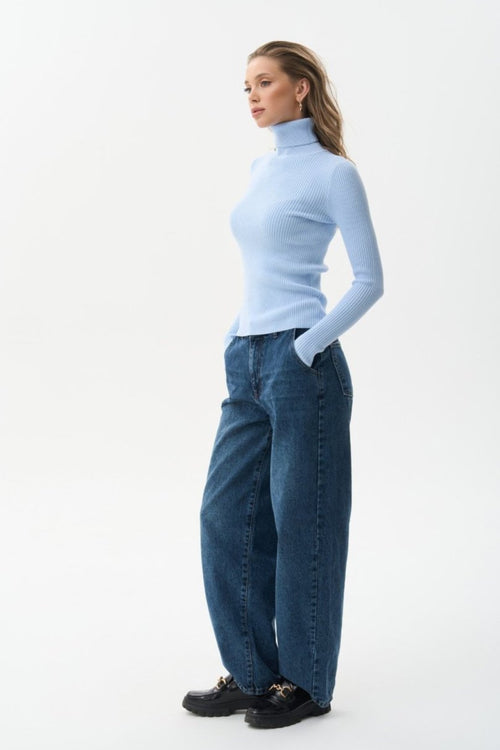 Ribbed turtleneck sweater in color blue - SOLMAR