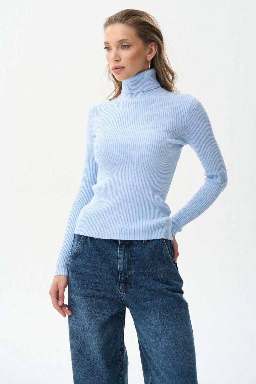 Ribbed turtleneck sweater in color blue - SOLMAR