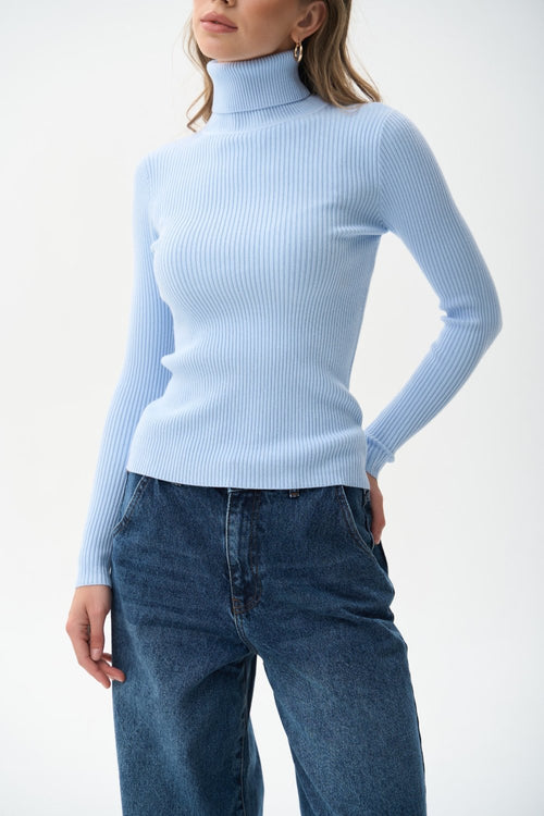 Ribbed turtleneck sweater in color blue - SOLMAR