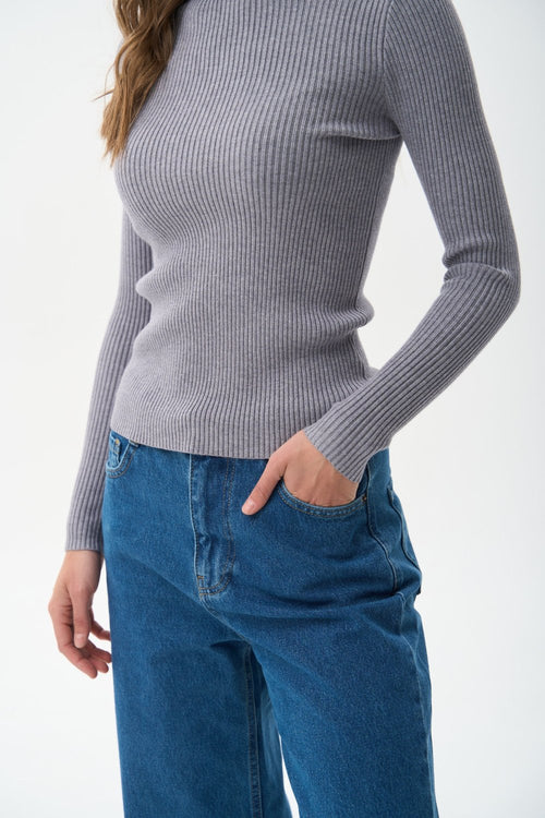 Ribbed turtleneck sweater in color grey - SOLMAR