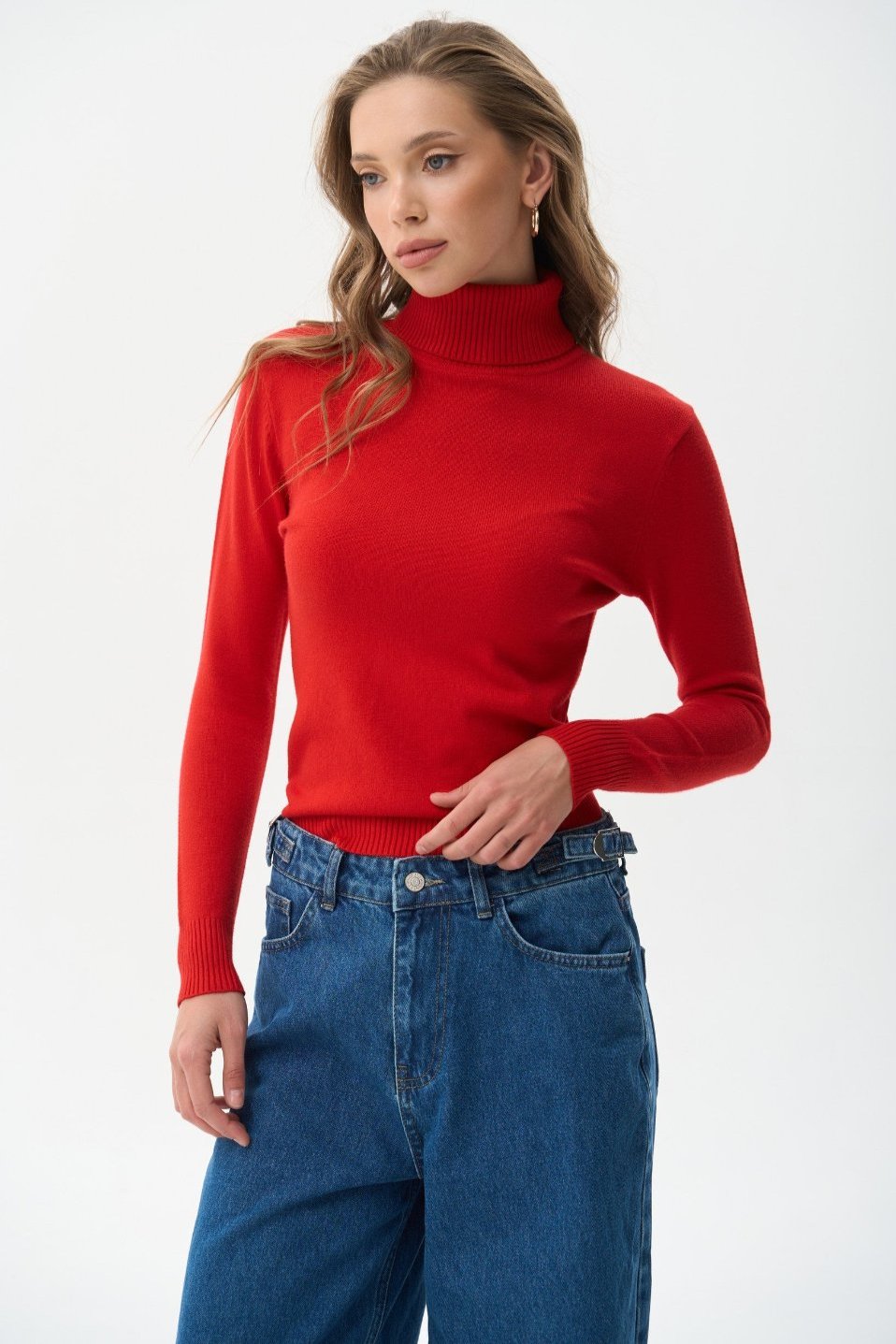 Red Basic Knit Turtleneck Sweater