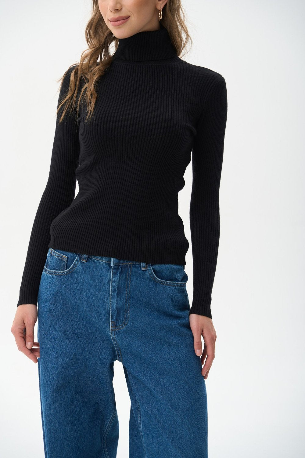 Ribbed turtleneck sweater in color black - SOLMAR