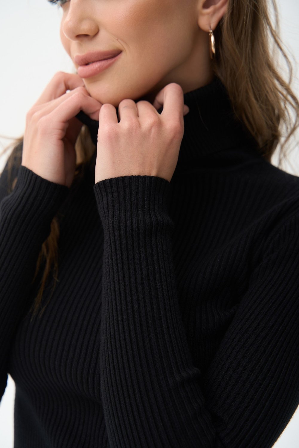 Ribbed turtleneck sweater in color black - SOLMAR