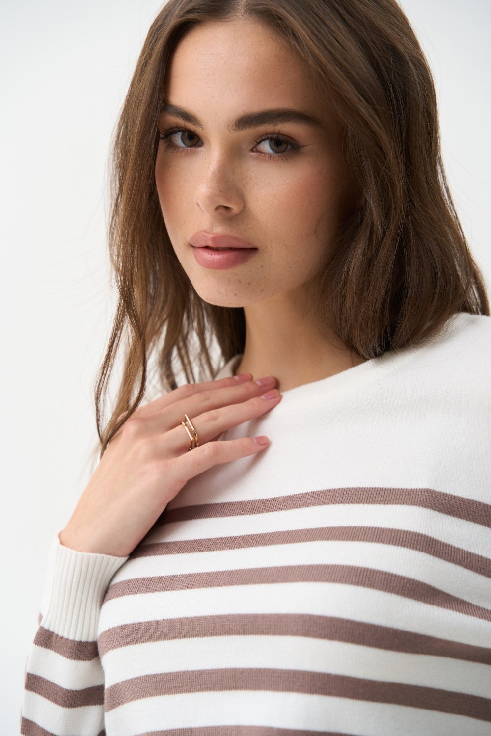Brown Striped Knit Sweater with a Crew Neck - SOLMAR