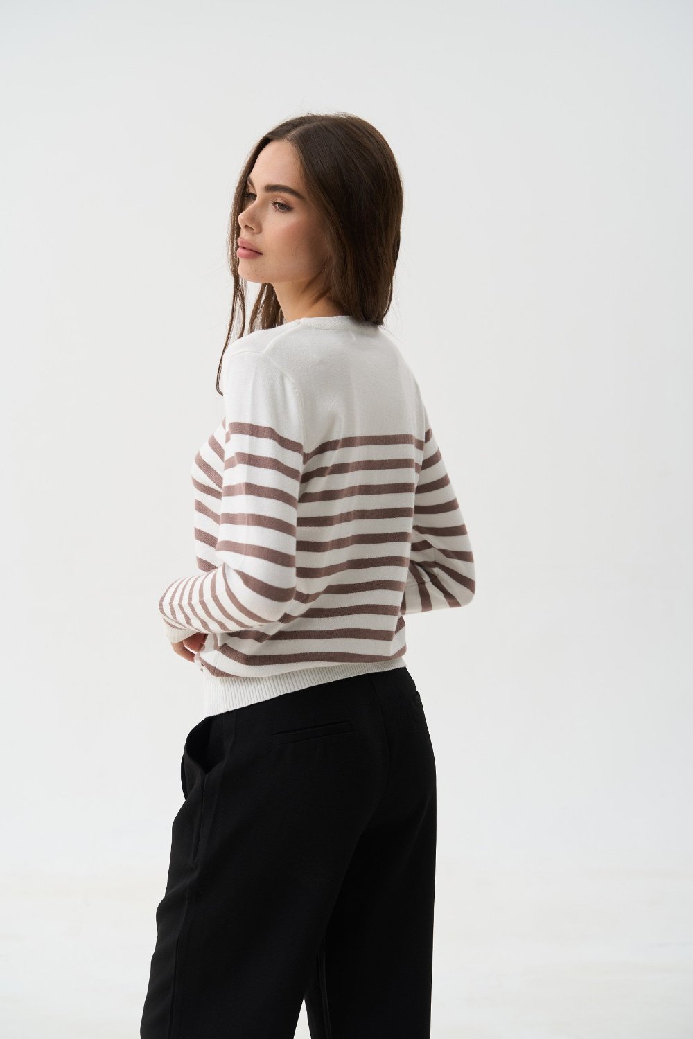 Brown Striped Knit Sweater with a Crew Neck - SOLMAR