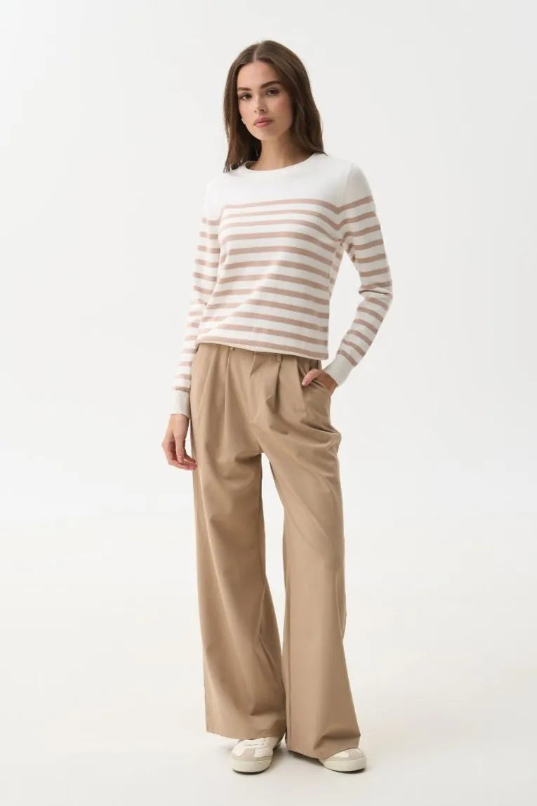 Beige Striped Knit Sweater - SOLMAR