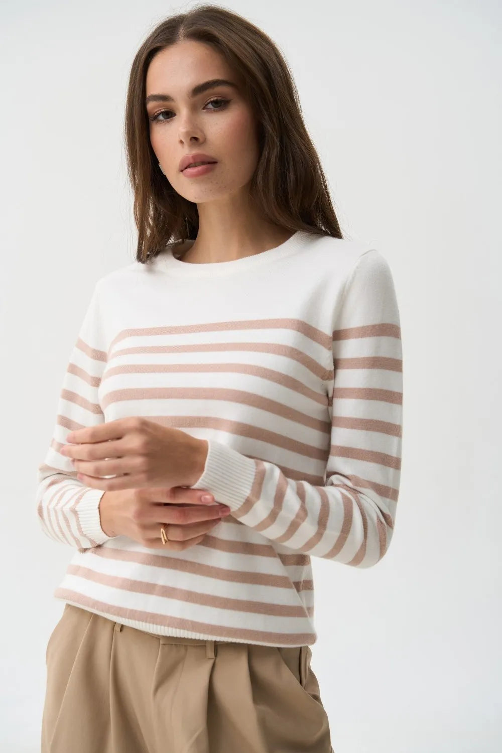 Beige Striped Knit Sweater - SOLMAR