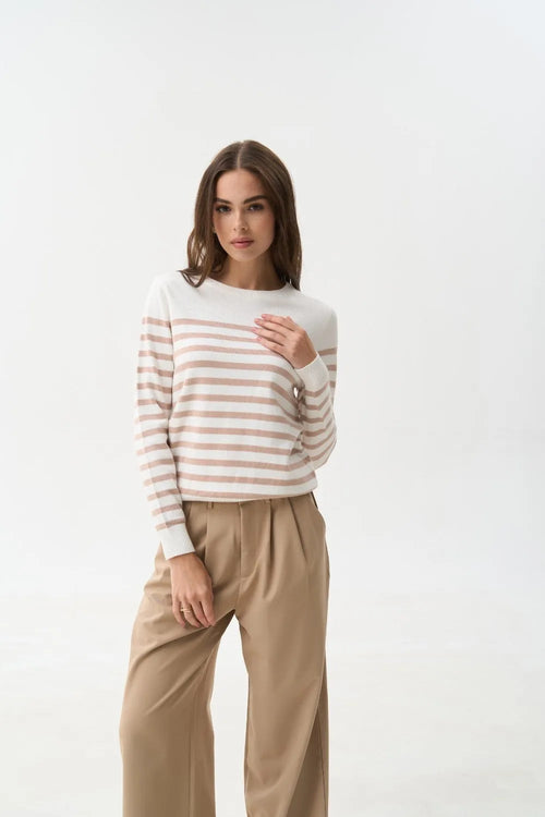 Beige Striped Knit Sweater - SOLMAR