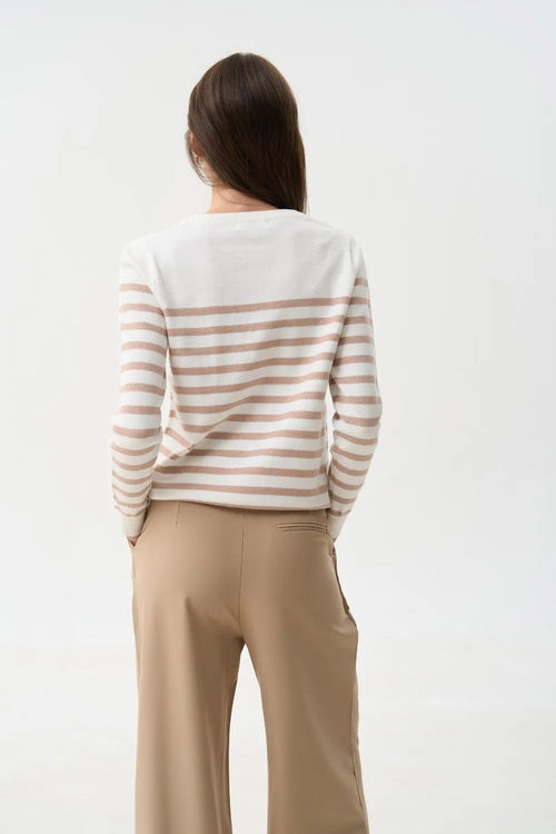 Beige Striped Knit Sweater - SOLMAR