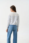 Blue Striped Knit Sweater with a Crew Neck