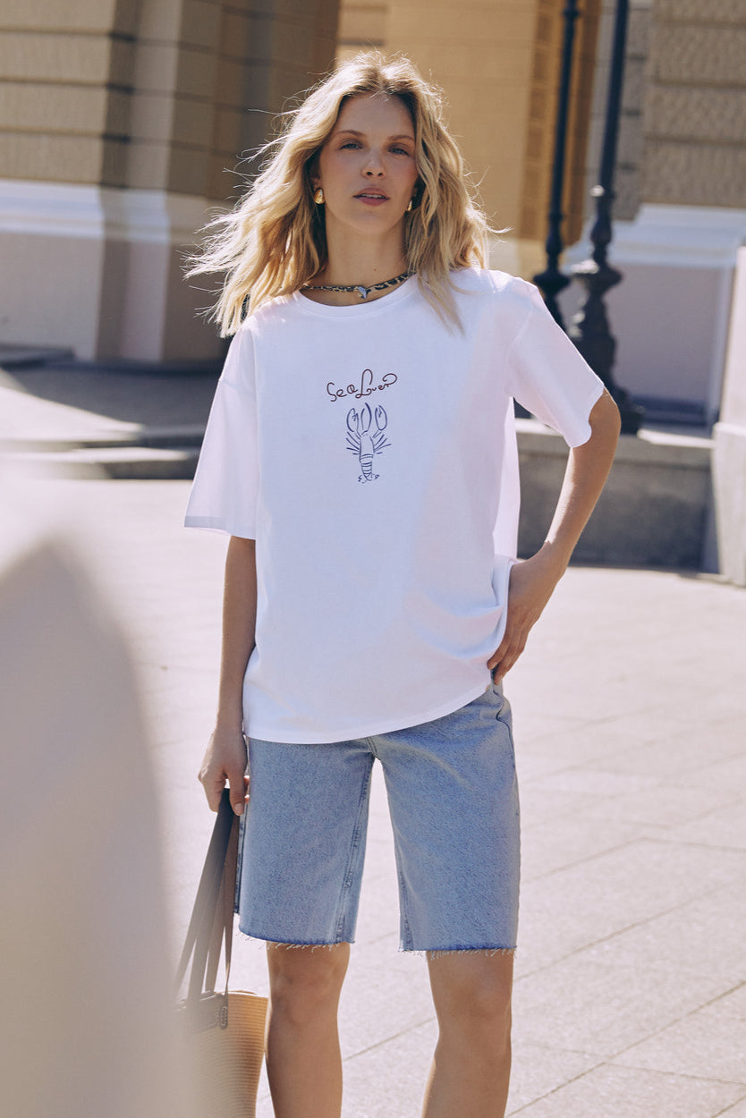 White "Sea Lover" Print T-shirt - SOLMAR