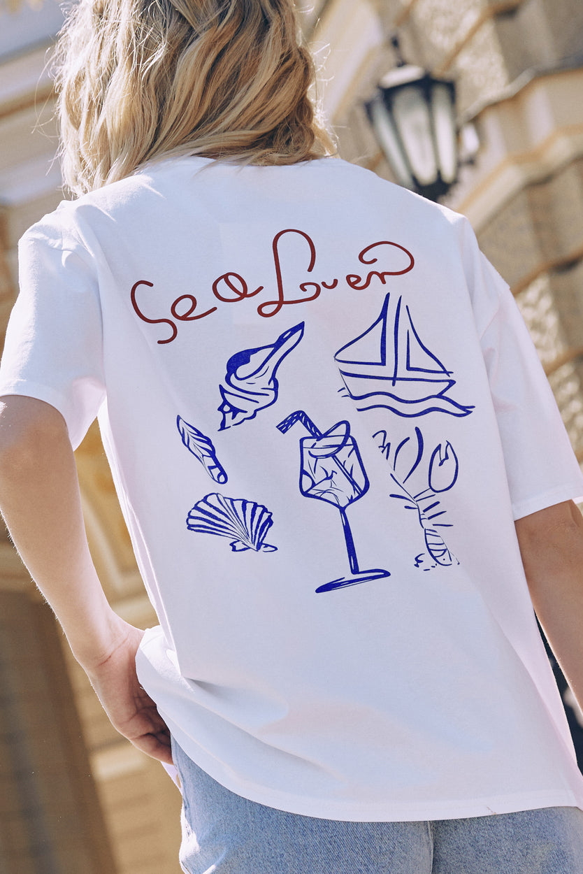 NEW White "Sea Lover" Print T-shirt